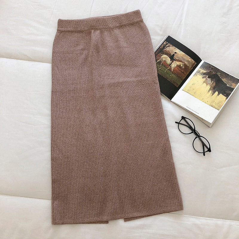New Vintage simple elastic waist knitted skirt  5677