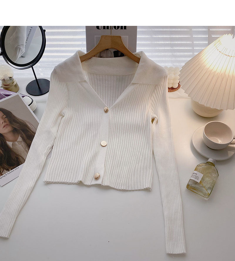 Design sense simple temperament leisure solid color Lapel top  6510