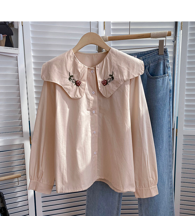 Embroidered Baby collar Vintage Art shirt  6416