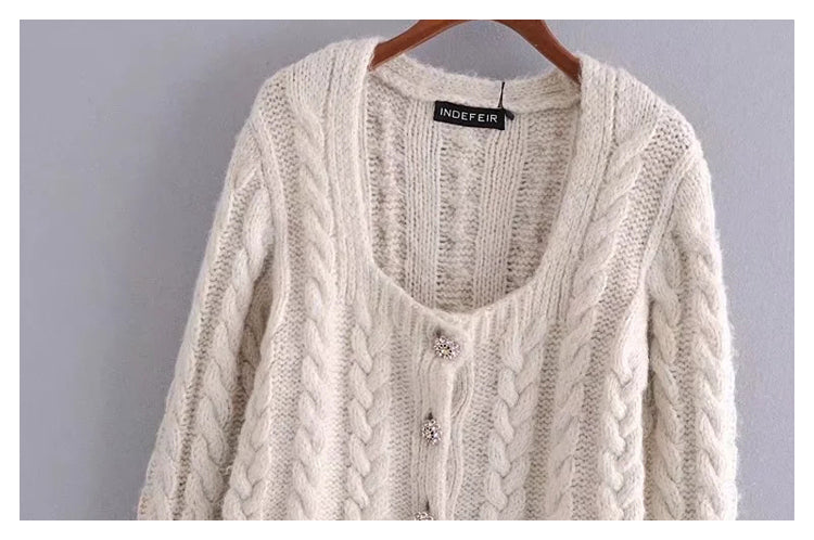 Versatile synthetic gem button 8-ply cardigan  7409