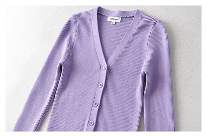 V-neck single breasted high waist open navel knitted cardigan  7385
