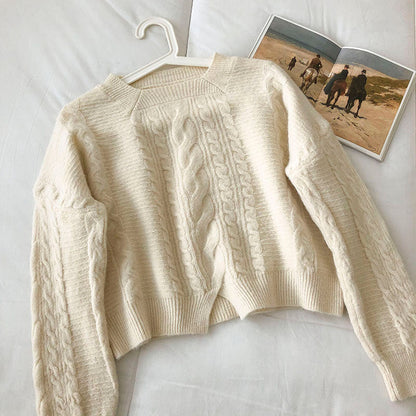 New Korean slim short loose small split twist sweater  5846