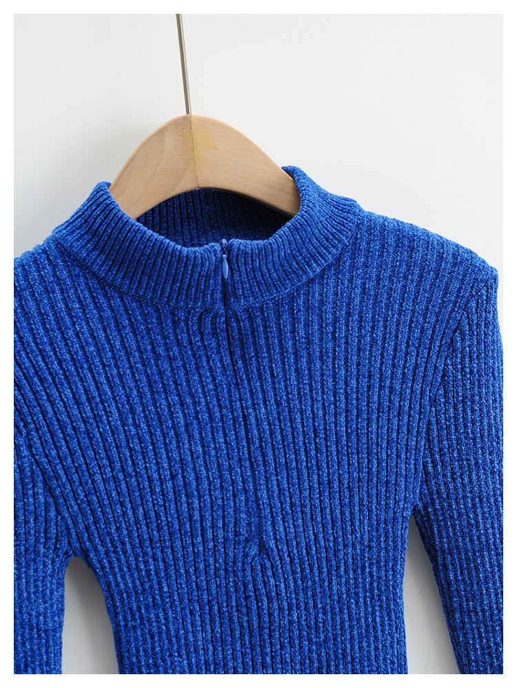 Solid color half high neck zipper design sweater  7332