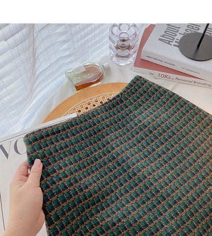 The new Korean retro style shows a thin Plaid hip wrap skirt  5531