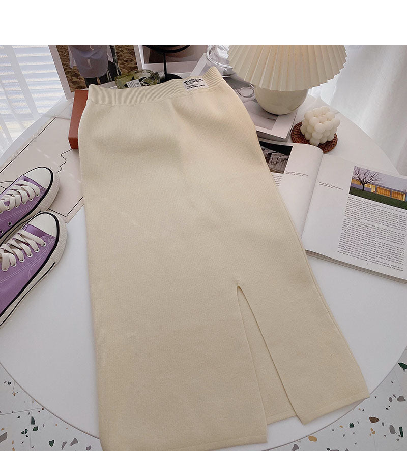 Korean version of A-line skirt with a high waist and a fork  5760