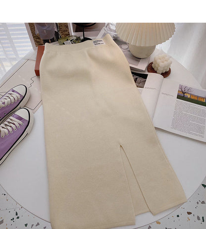 Korean version of A-line skirt with a high waist and a fork  5760