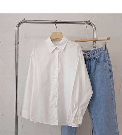 Long sleeve solid color shirt basic loose cardigan top  6423