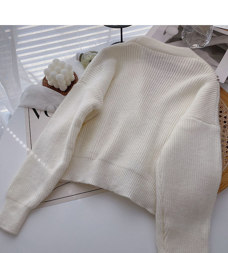 Double pocket V-Neck long sleeve small fragrance knitted cardigan  5905