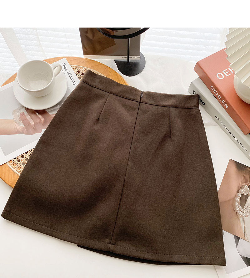Simple and personalized design fashion split A-shaped high waist skirt  5555