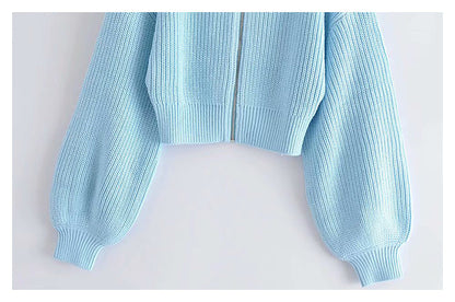 High neck sweater zipper knit cardigan short coat  7345