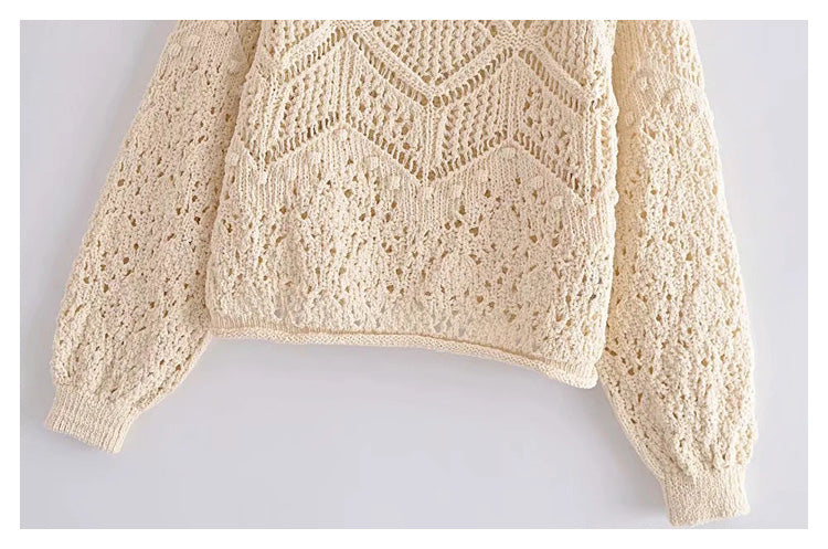 Sweet hollow sweater jacquard mesh sweater  7290
