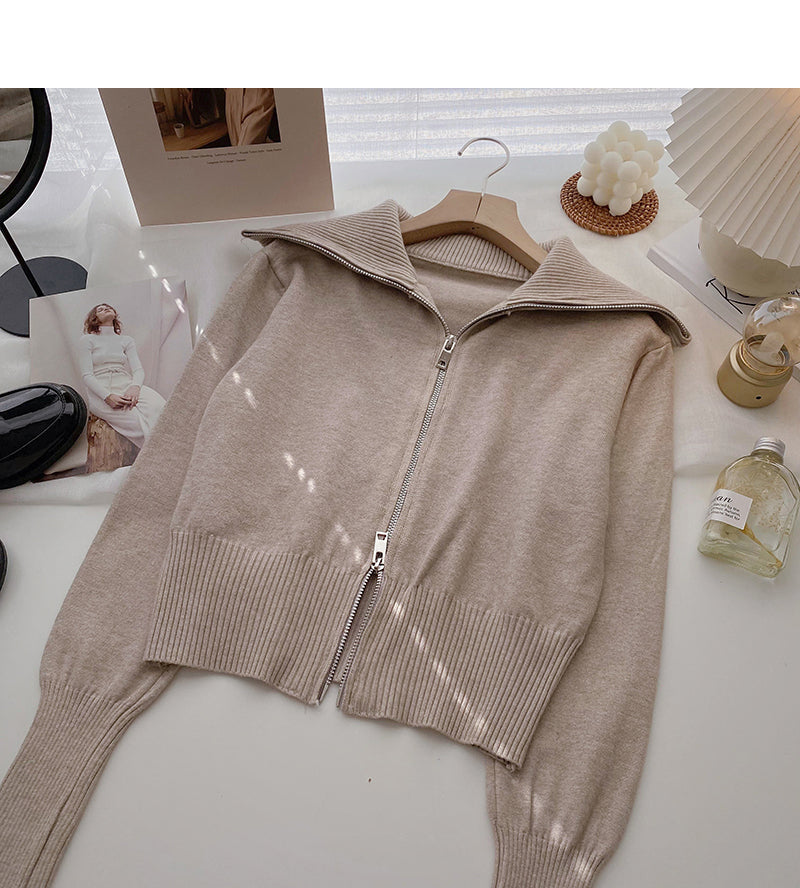 Korean fashion short Lantern Sleeve zipper top  6568