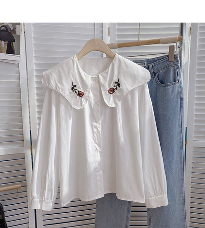 Embroidered Baby collar Vintage Art shirt  6416