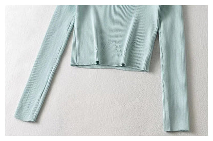 Versatile peach heart collar slim bottomed sweater  7377