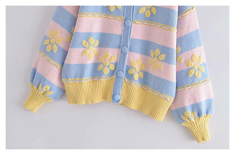 Sweet flower printed jacquard knitted coat cardigan  7189
