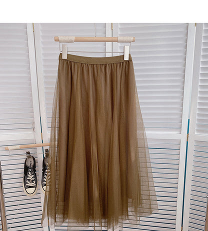 Korean versatile slim elastic high waist medium length A-line skirt  5792