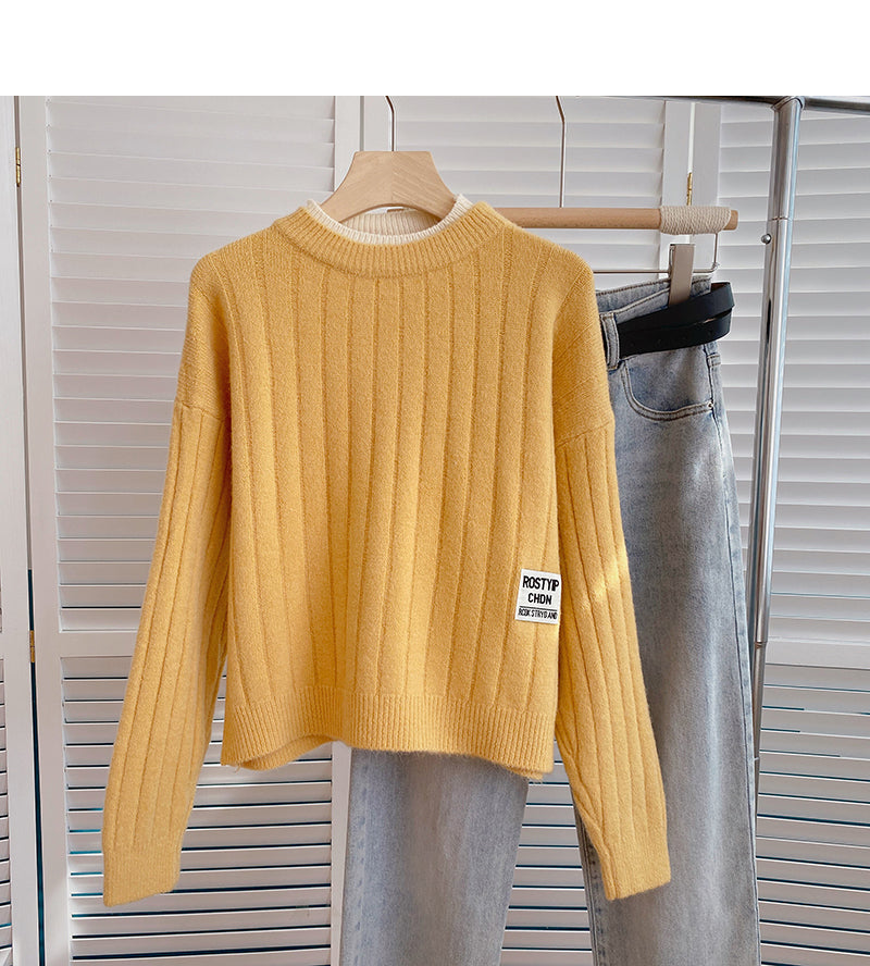 Design color contrast crew neck Pullover Sweater  6163