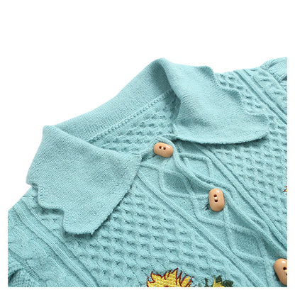 Vintage sunflower embroidered twist sweater coat  7518