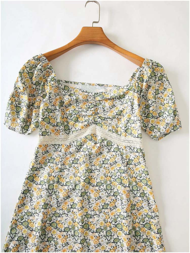 Light mature fashion fresh broken flower long dress  7130