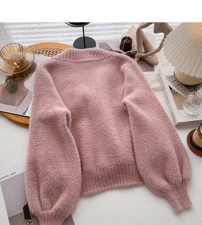 Loose design imitation mink coat cardigan  6073