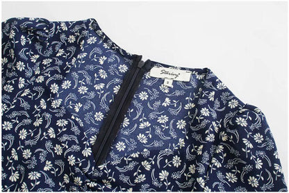 Printed sexy low cut French bubble sleeve dress  7081