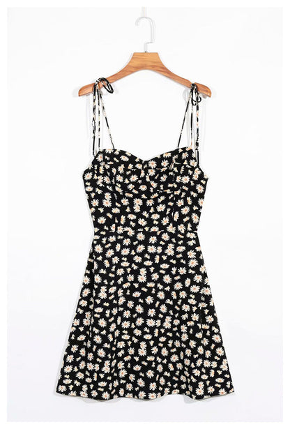 Daisy print A-line suspender dress  7035