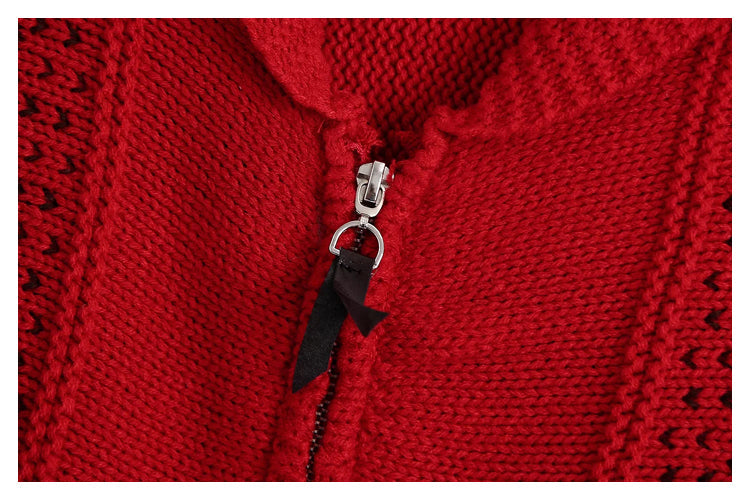 Contrast jacquard stand collar zipper knitted cardigan coat  7428