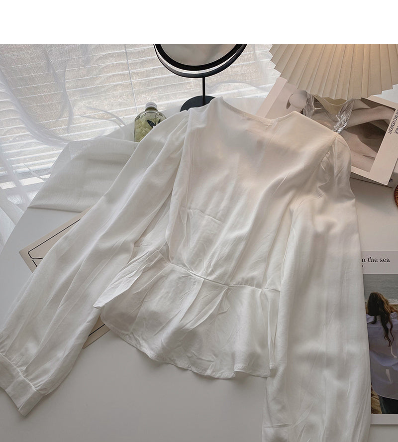 Shirt Female Minority design feeling thin V-Neck long sleeve top  6302