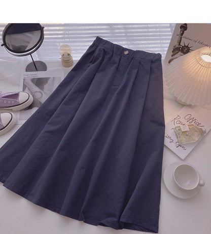 Simple solid color versatile A-line dress  5710
