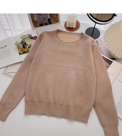 Korean version simple outer wearing thin warm solid color long sleeved top  5961