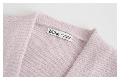 Lazy wind wide elastic pocket long knitted coat cardigan  7469