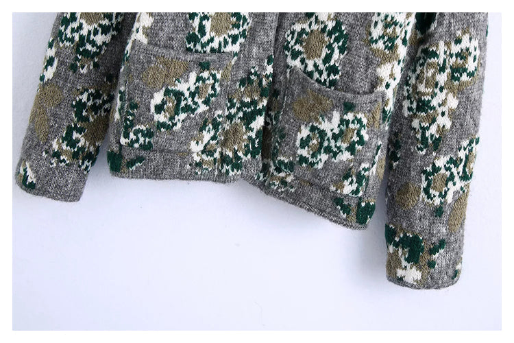 New Vintage flower jacquard knitted cardigan coat sweater  7495