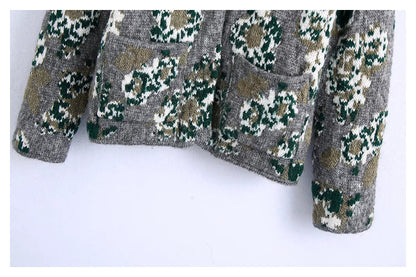 New Vintage flower jacquard knitted cardigan coat sweater  7495