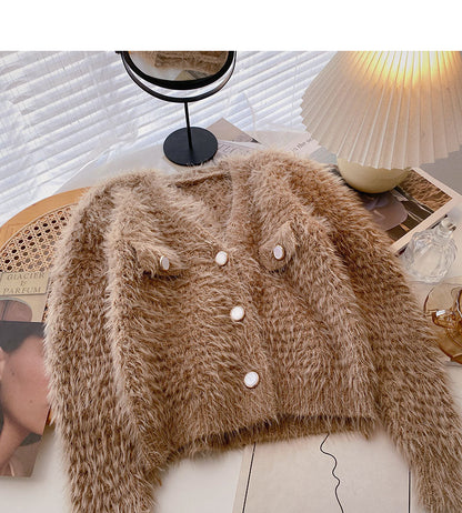 Imitation mink wool solid color sweater knitted cardigan fashion  6135