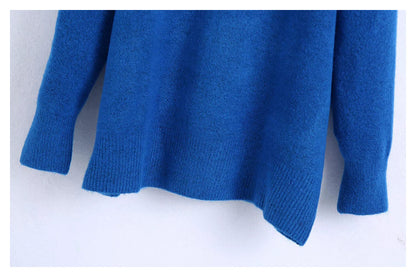 New solid color versatile loose stand collar sweater  7390