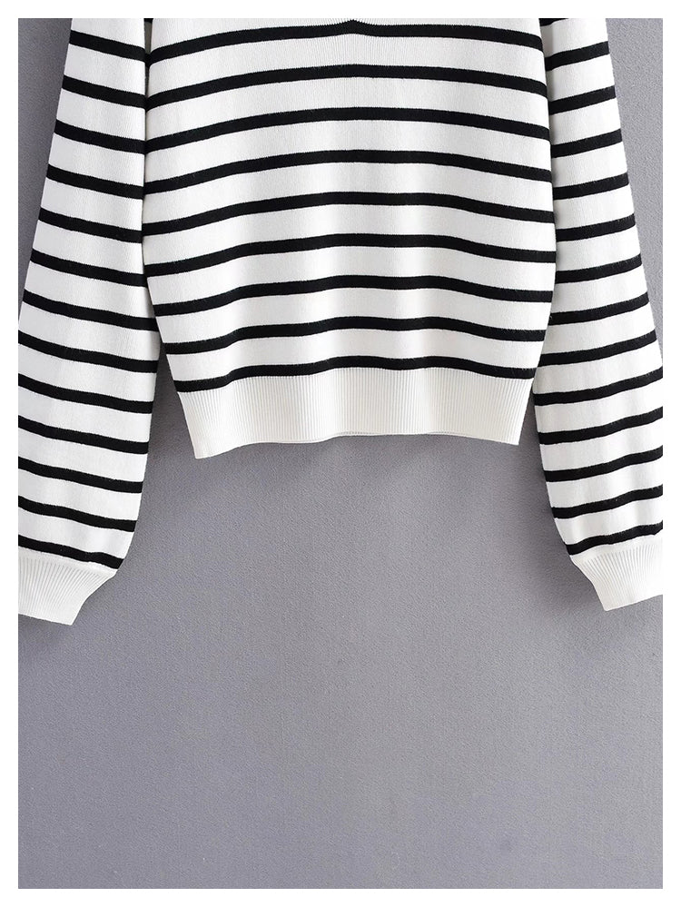 Minority retro lazy black and white striped sweater knitwear female  7493
