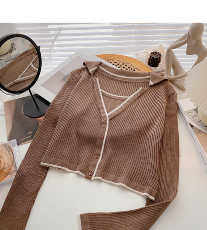 Slim design personalized Lapel long sleeve Pullover Top  6604