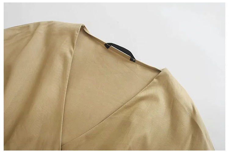 European and American style long sleeved women's wear with belt V-neck dress  7103