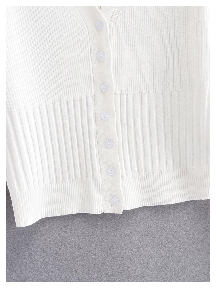 V-neck knitted cardigan slim single breasted short sweater coat  7451