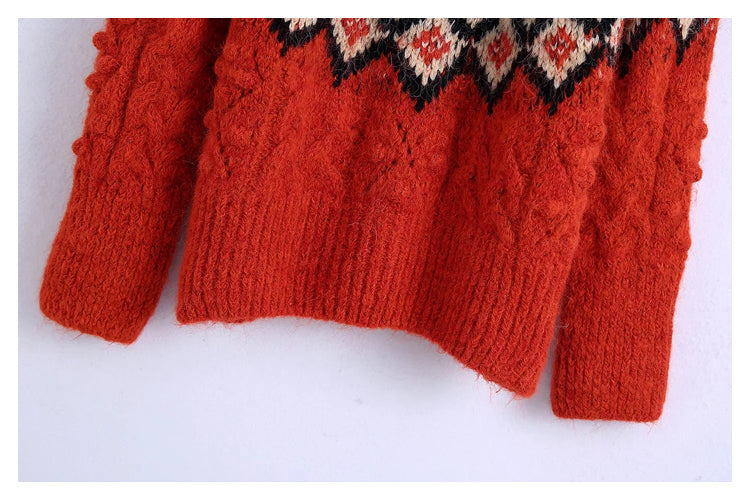 Lazy wind Pullover jacquard wool ball sweater sweater  7475