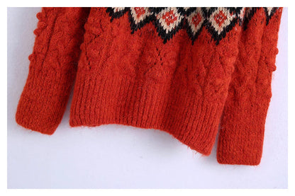 Lazy wind Pullover jacquard wool ball sweater sweater  7475