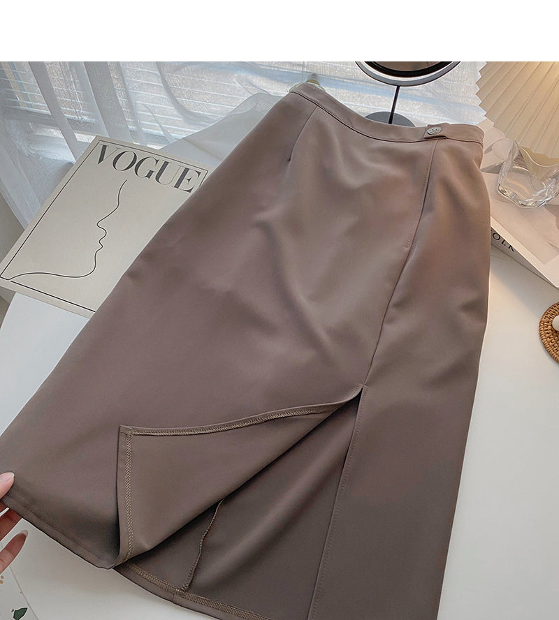 Niche design high waist side split to show the trend of thin medium and long skirts  5726