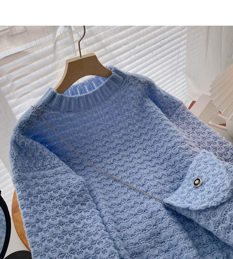 Korean version lazy wind sweet solid color loose Pullover Sweater  5943