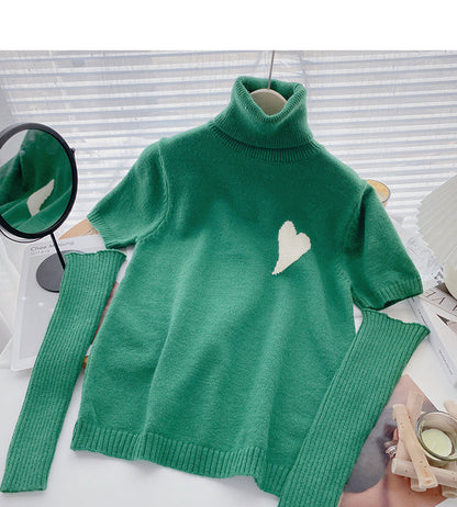High neck Pullover Sweater design sense two long sleeved bottomed tops  6608