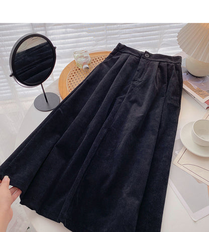 Hong Kong style leisure solid color high waist corduroy dress  5776