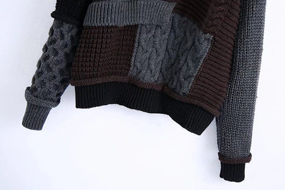 Fashion loose round neck Beaded patchwork sweater  7512