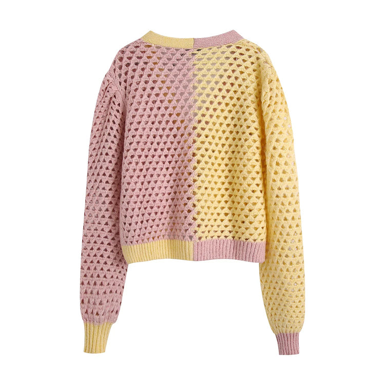 New cut out jewelry button knitwear jacket  7329