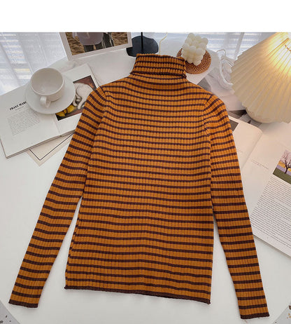 High neck stripe bottomed long sleeve top popular sweater  6652