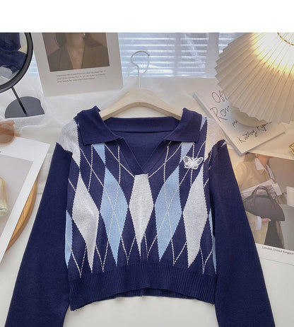 Bow contrast color long sleeve T-shirt shows thin short top  6523