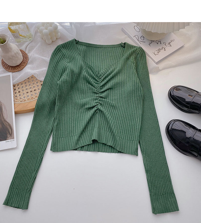 Knitwear Korean slim short thin pleated top fashion  6633